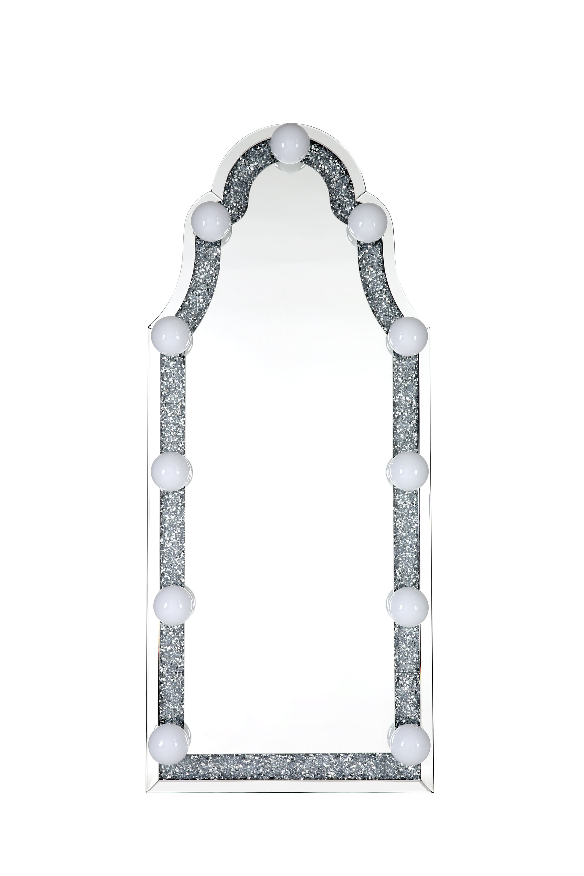 Noralie Accent Floor Mirror In Mirrored & Faux Diamonds 97986 Silver Glass