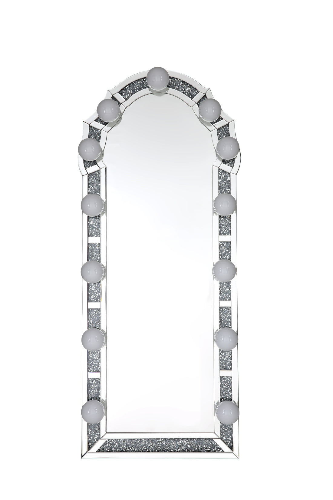 Noralie Accent Floor Mirror In Mirrored & Faux Diamonds 97983 Silver Glass