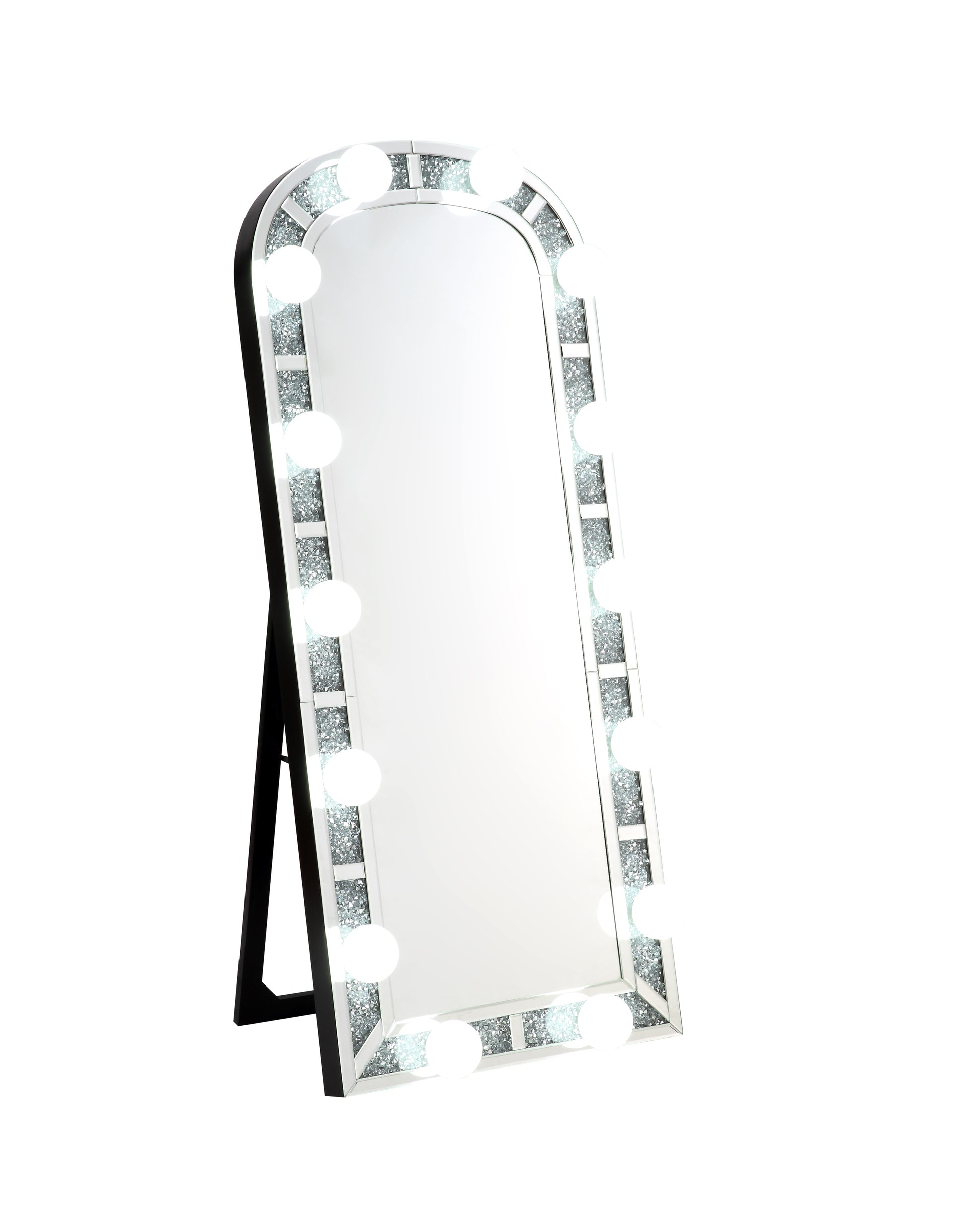 Noralie Accent Floor Mirror In Mirrored & Faux Diamonds 97984 Silver Glass