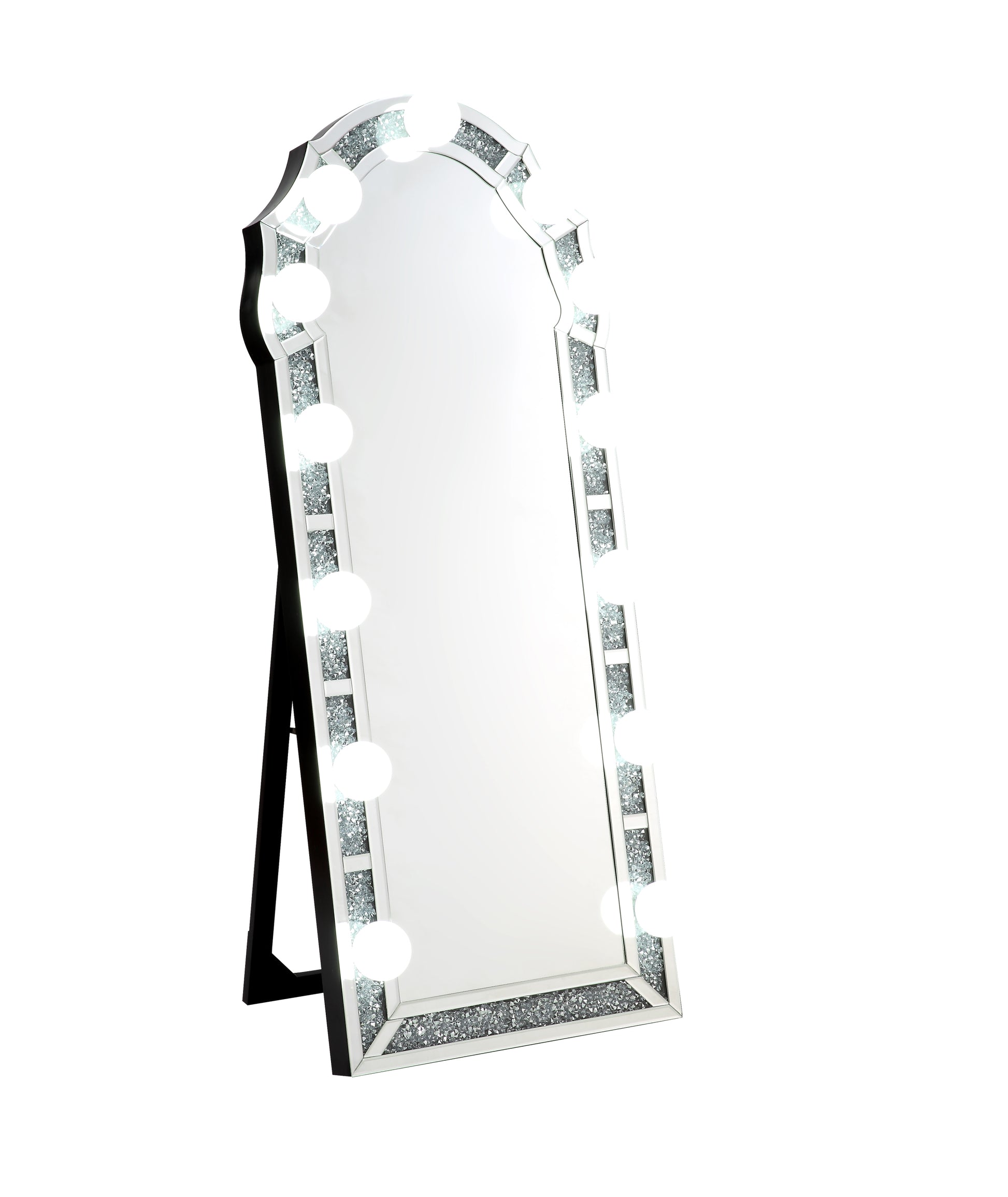 Noralie Accent Floor Mirror In Mirrored & Faux Diamonds 97983 Silver Glass