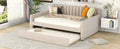 Full Size Upholstered Daybed With Trundle And Wood Slat Support, Beige Beige Velvet