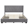 Queen Size Storage Bed Linen Upholstered Platform Bed With 3 Drawers Gray Gray Upholstered