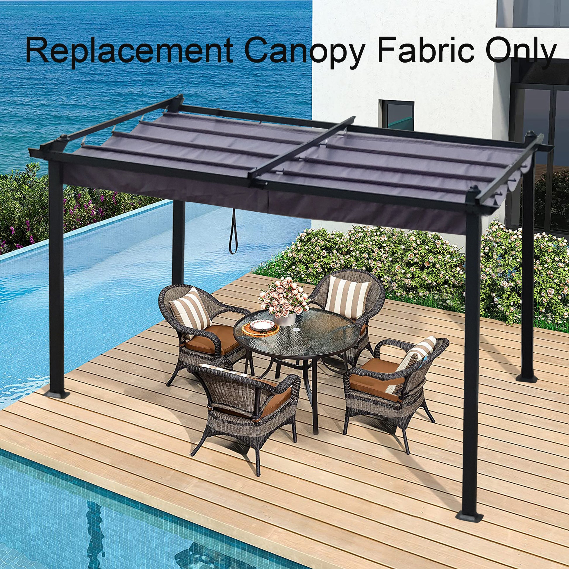 Replacement Canopy Top Fabric For 10X10 Ft Outdoor Patio Retractable Pergola Sunshelter Pergola Canopy Gray Polyester