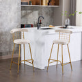 Bar Stool Set Of 2, Luxury Velvet High Bar Stool With Metal Legs And Soft Back, Pub Stool Chairs Armless Modern Kitchen High Dining Chairs With Metal Legs, Beige Beige Velvet