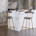 Bar Stool Set Of 2, Luxury Velvet High Bar Stool With Metal Legs And Soft Back, Pub Stool Chairs Armless Modern Kitchen High Dining Chairs With Metal Legs, Grey Gray Velvet