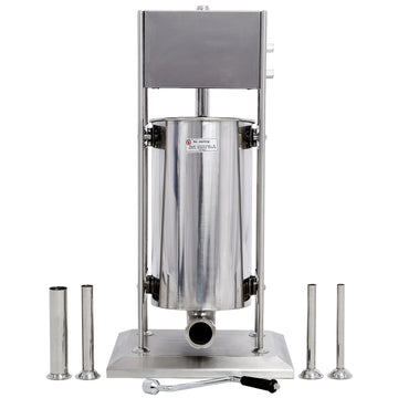 Stainless Steel Commercial Sausage Stuffer,Dual Speed Vertical Sausage Maker 32Lb 15L, Meat Filler With 4 Stuffing Tubes Silver Stainless Steel