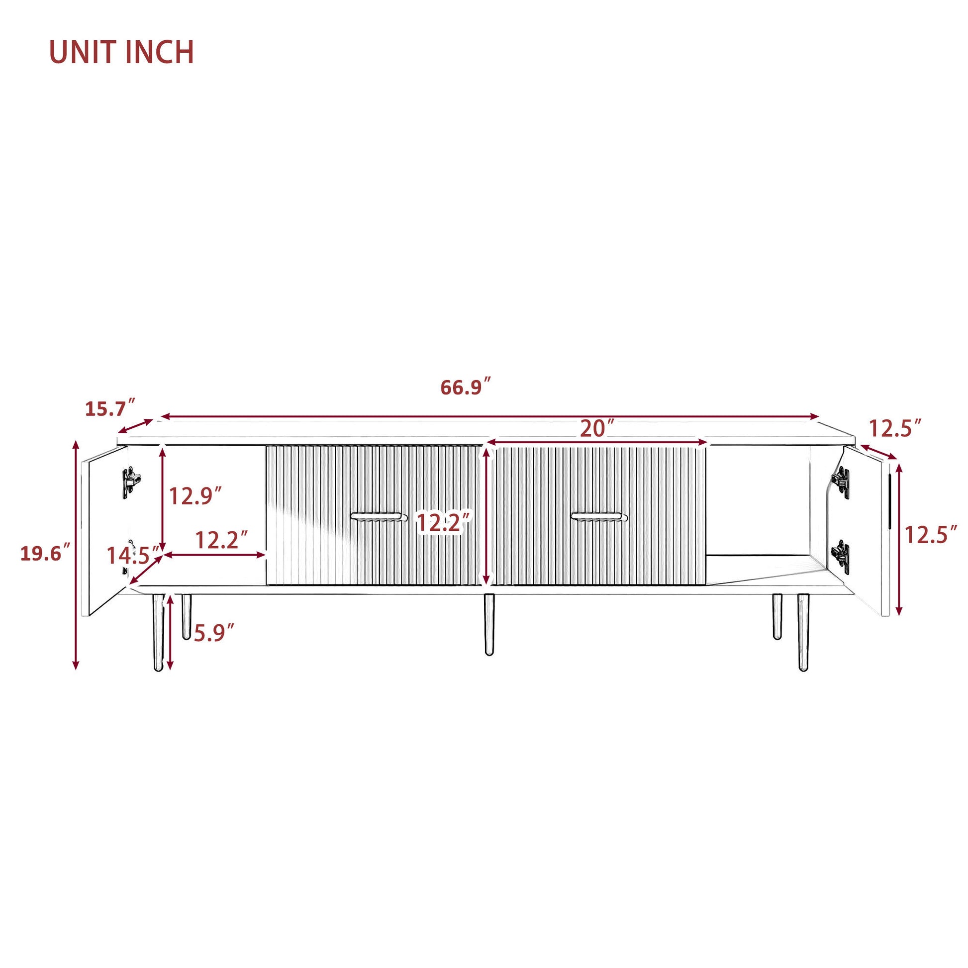 Modern Tv Stand With 5 Champagne Legs Durable, Stylish And Spacious, Tvs Up To 75'' White Mdf