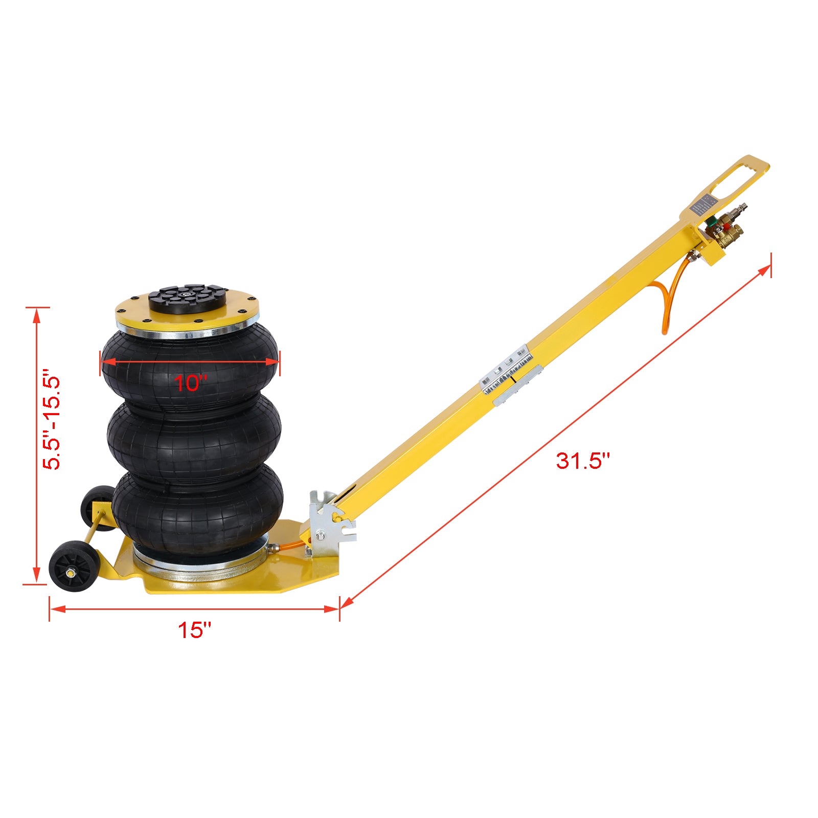 3T Triple Bag Air Jack ,Pneumatic Jack 3 Bag ,Lifting 16In Capacity 6600Lbs,Easy Collapsing Terrain,Yellow Color Yellow Steel