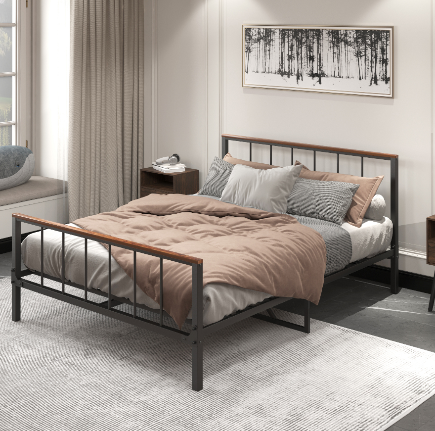 Metal Platform Bed Frame With Headboard And Footboard,Sturdy Metal Frame,No Box Spring Needed Queen Queen Black Metal