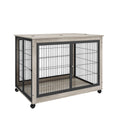 Furniture Style Dog Crate Side Table On Wheels With Double Doors And Lift Top. Grey, 43.7'' W X 30'' D X 31.1'' H. Grey Particle Board
