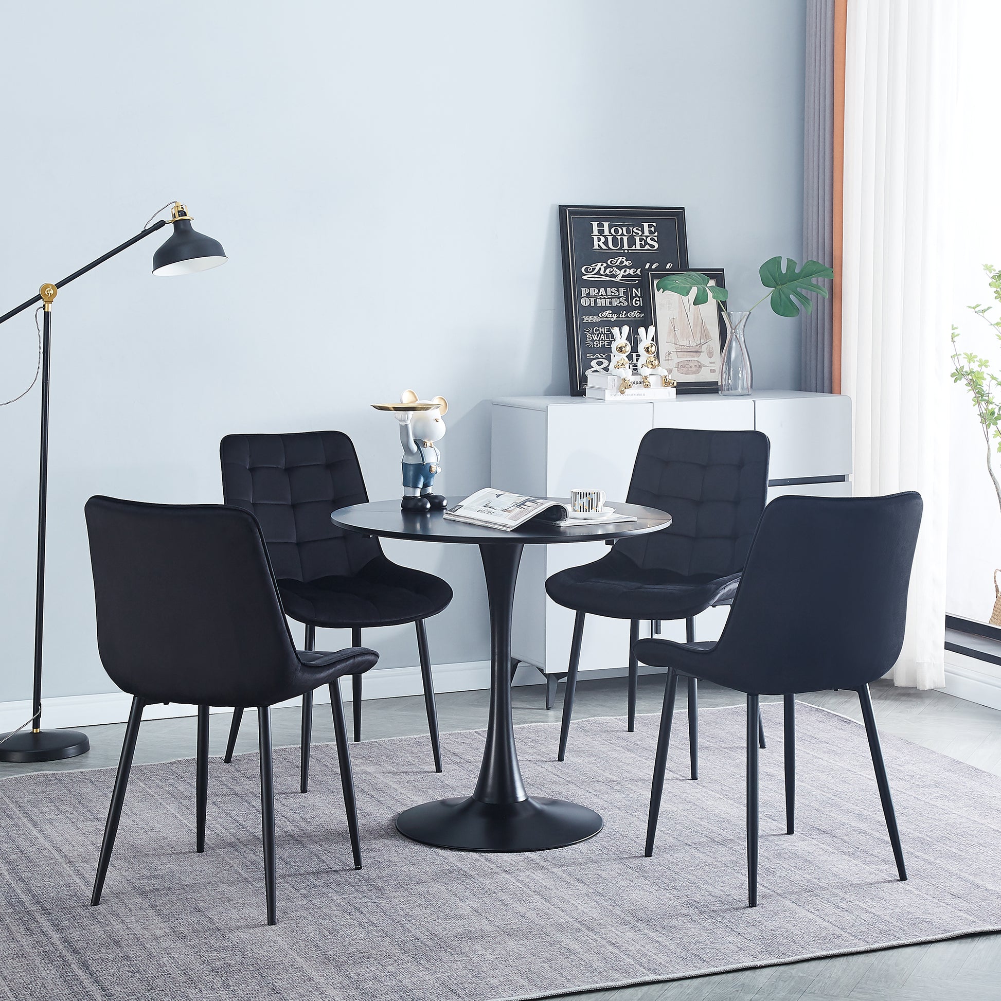 Dining Chair 2Pcs Black Modern Style Technology Suitable For Restaurants, Cafes, Taverns, Offices, Living Rooms, Reception Rooms.Simple Structure, Easy Installation. Black Velvet