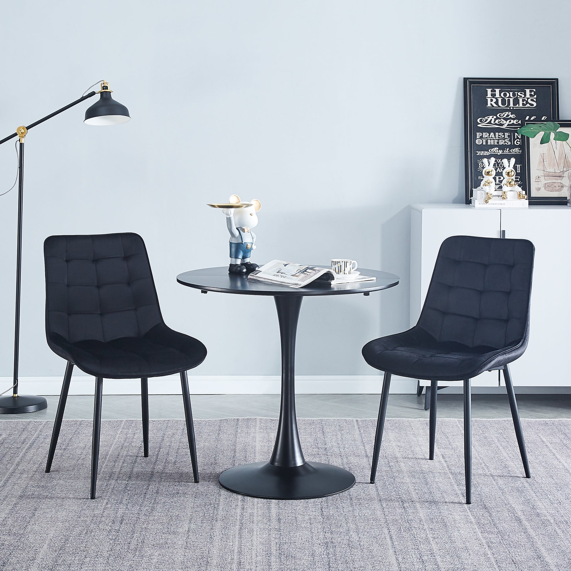 Dining Chair 2Pcs Black Modern Style Technology Suitable For Restaurants, Cafes, Taverns, Offices, Living Rooms, Reception Rooms.Simple Structure, Easy Installation. Black Velvet