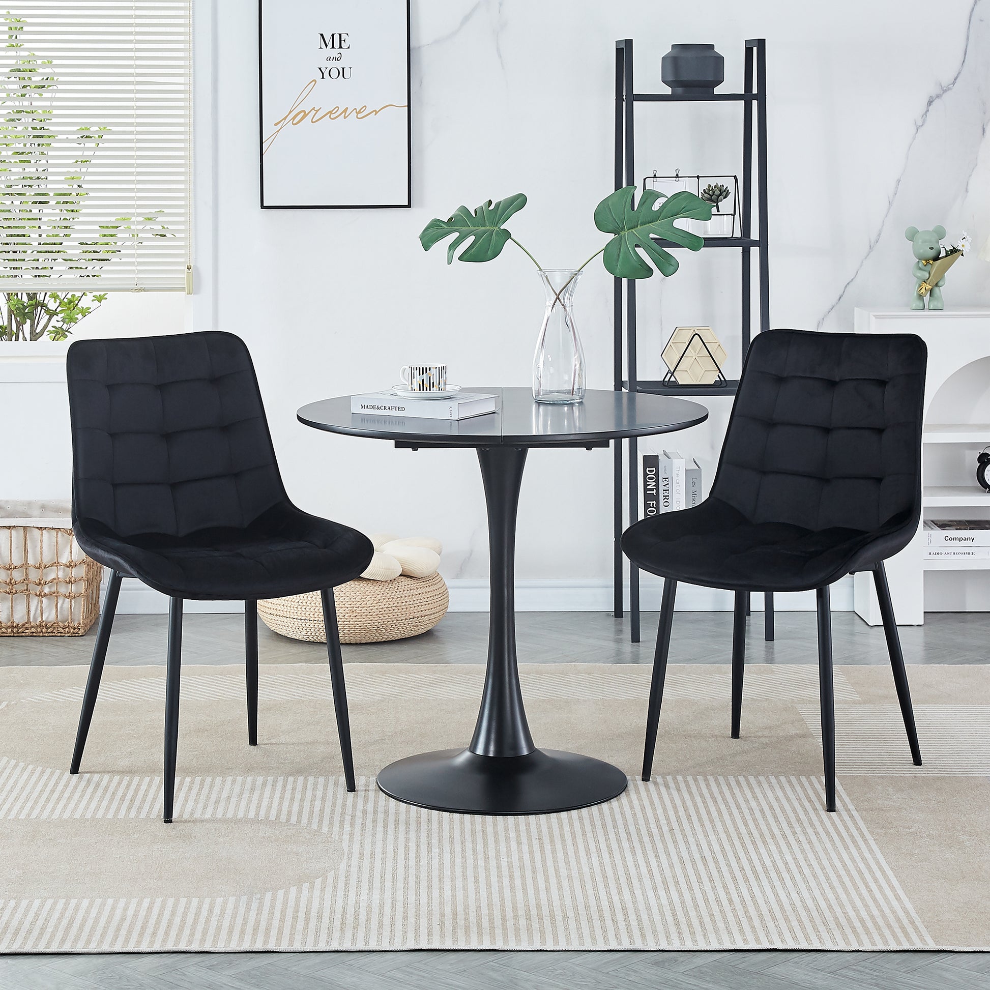 Dining Chair 2Pcs Black Modern Style Technology Suitable For Restaurants, Cafes, Taverns, Offices, Living Rooms, Reception Rooms.Simple Structure, Easy Installation. Black Velvet