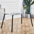Table And Chair Set, Transparent Glass Tabletop And Black Metal Table Legs, Transparent Plastic Backrest Cushion And Black Metal Chair Legs, One Table With Four Chairs.Drt 1123 Tw 1200 Transparent Seats 4 Glass