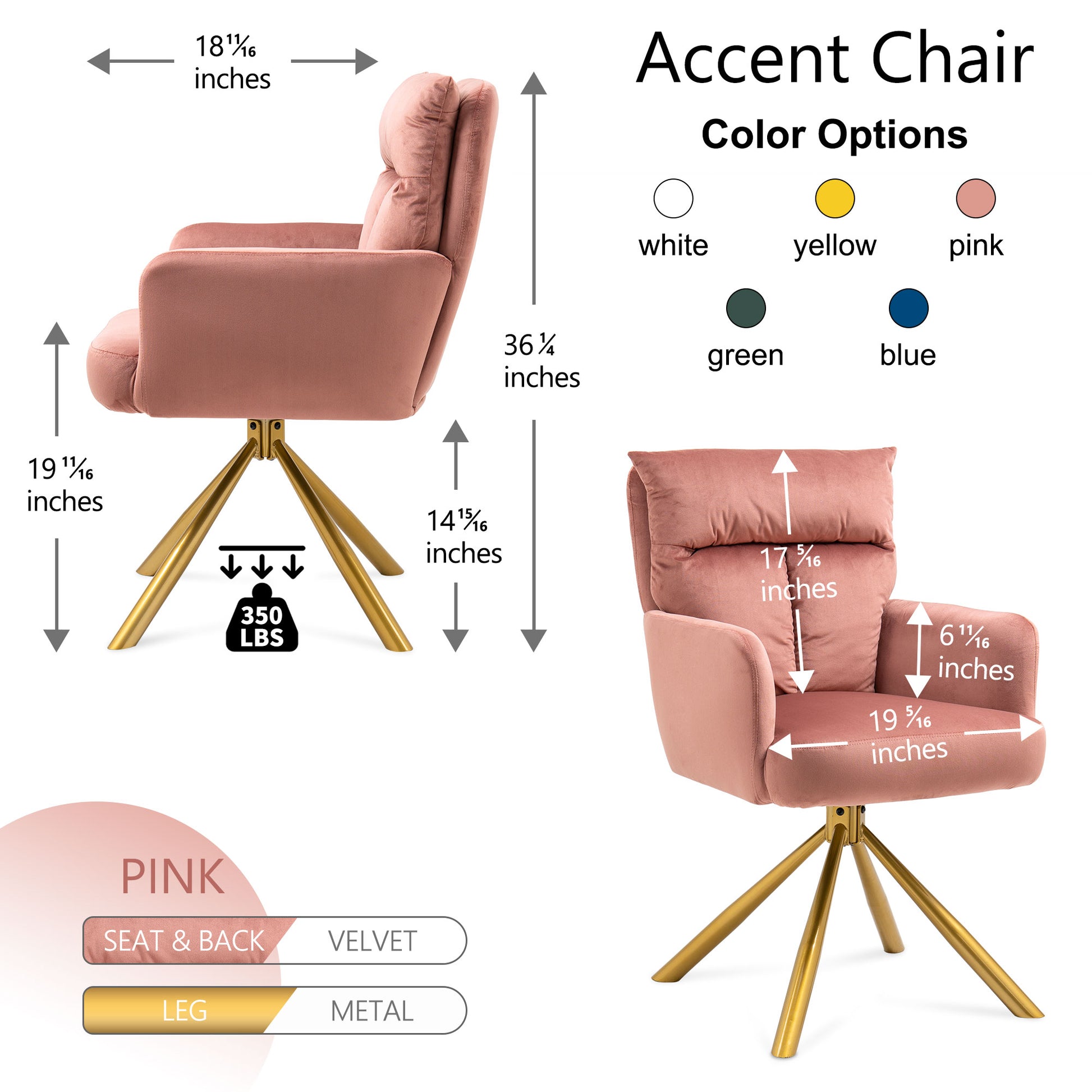 Pink Velvet Contemporary High Back Upholstered Swivel Accent Chair Pink Office Modern Foam Velvet
