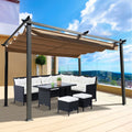 13 X 10 Ft Outdoor Patio Retractable Pergola With Canopy Sun Shelter Pergola For Gardens,Terraces,Backyard Beige Aluminium