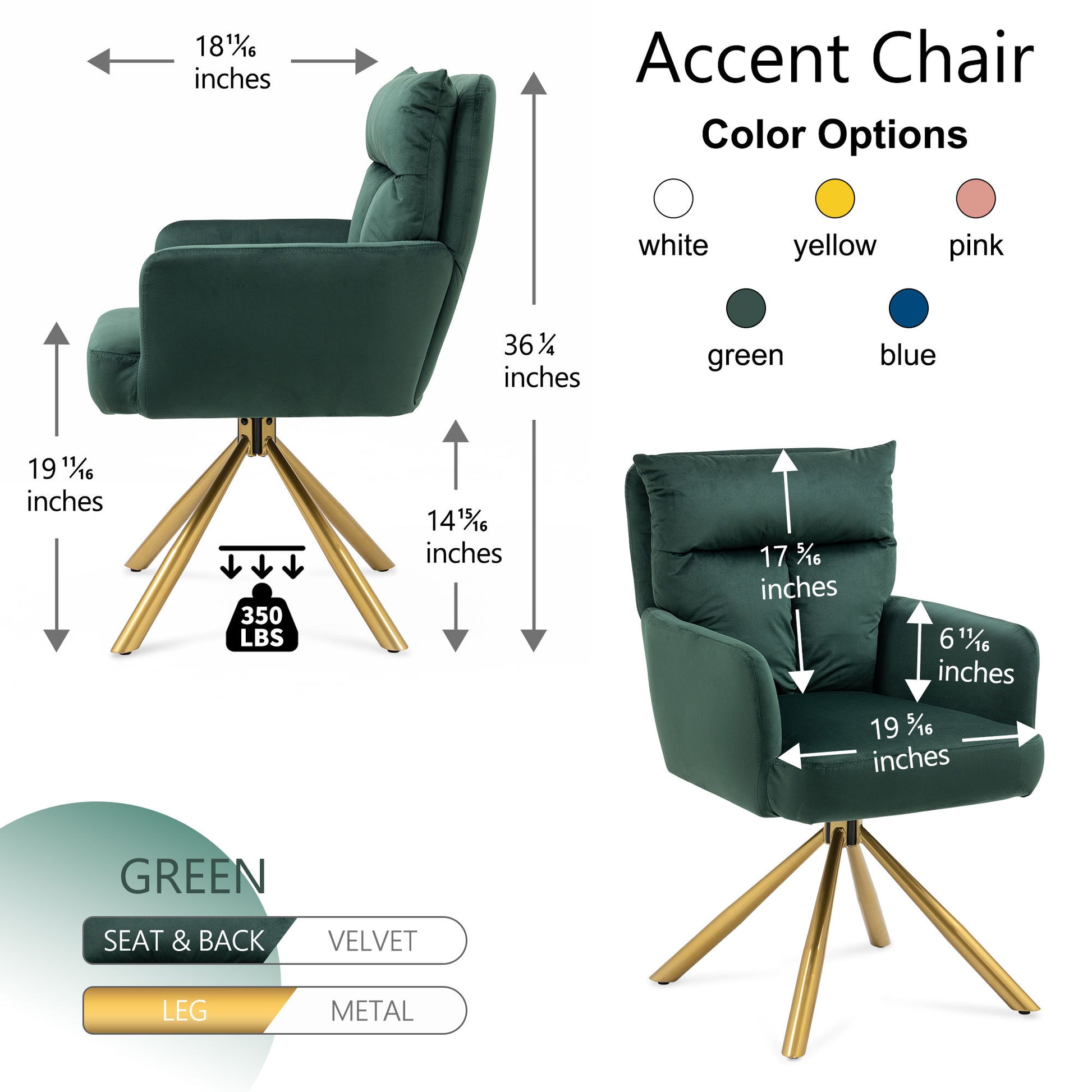 Green Velvet Contemporary High Back Upholstered Swivel Accent Chair Green Office Modern Foam Velvet