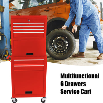 High Capacity Rolling Tool Chest With Wheels And Drawers, 6 Drawer Tool Storage Cabinet Red Red Steel