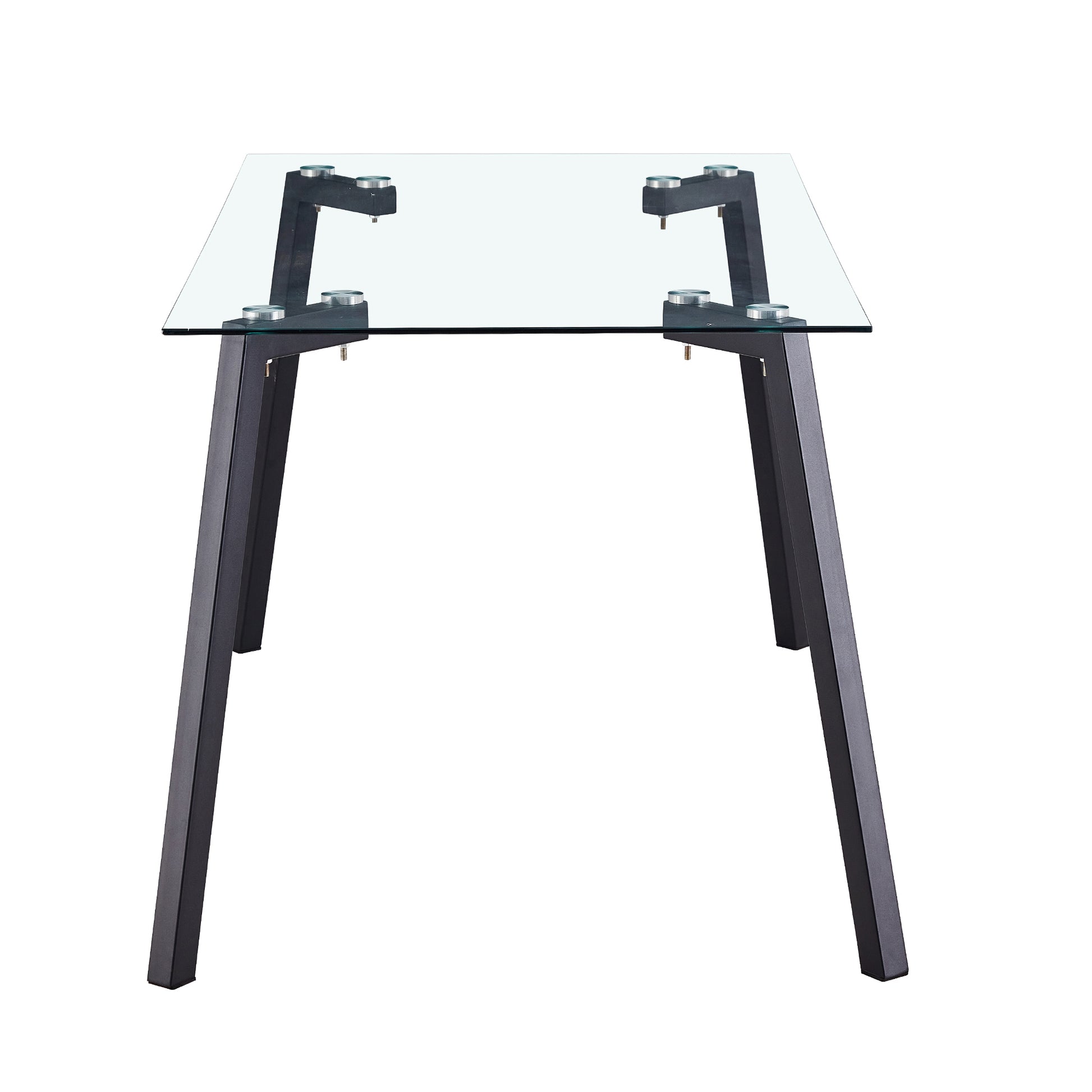 Modern Minimalist Rectangular Glass Dining Table For 4 6 With 0.31" Tempered Glass Tabletop And Black Coating Metal Legs, Writing Table Desk, For Kitchen Dining Living Room, 51" W X 31"D X 30" H