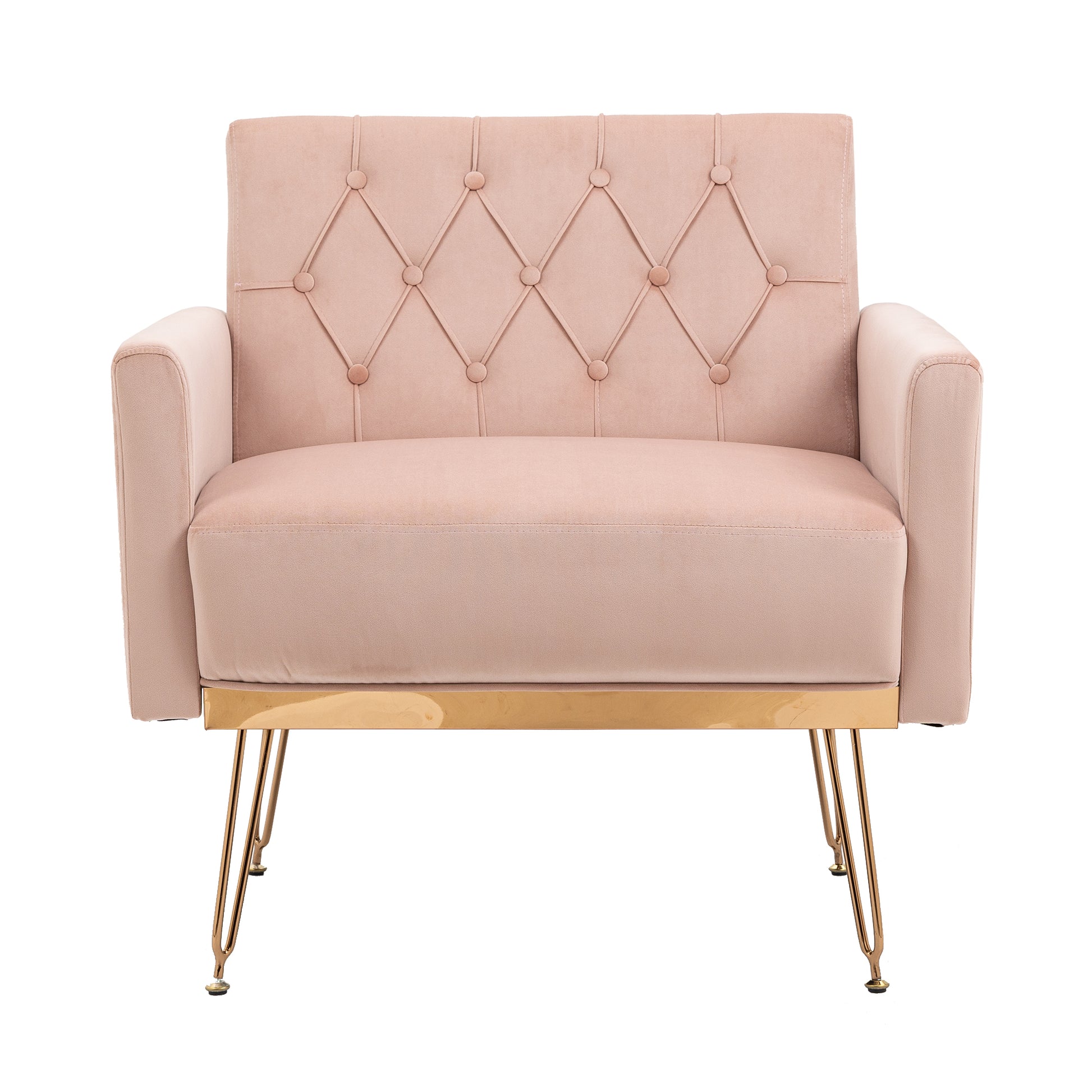 Coolmore Velvet Armchair Single Sofa Modern Tufted Upholstered Side Reading Chairs With Arm And Gold Metal Leg For Living Room Bedroom Pink Pink Foam Velvet