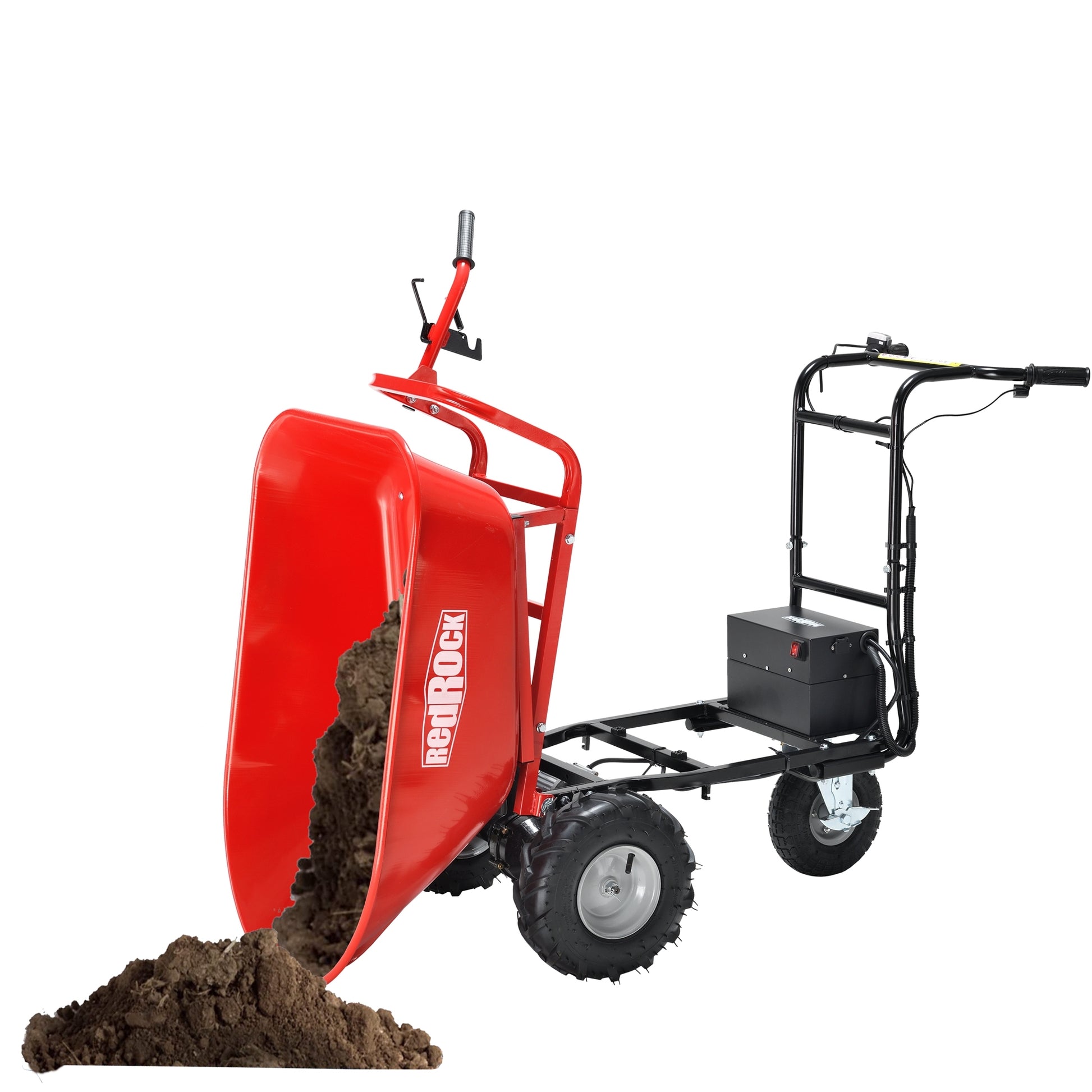 Wheelbarrow Utility Cart Electric Powered Cart 48V28Ah 500W Capacity 500Lbs 230Kg Material Debris Hauler 1000Lbs Towing Red Steel