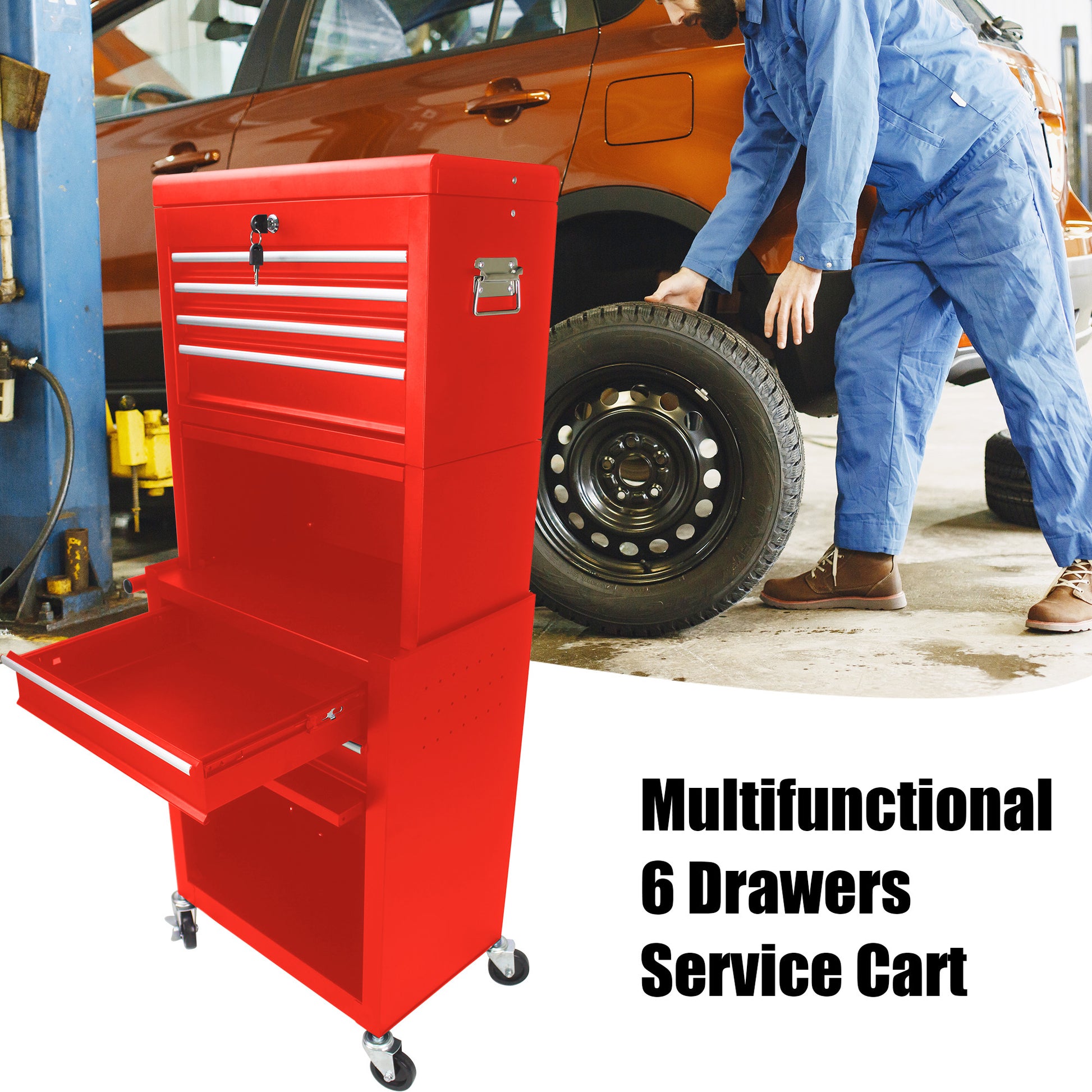 High Capacity Rolling Tool Chest With Wheels And Drawers, 6 Drawer Tool Storage Cabinet Red Red Steel