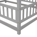 Full Size Floor Wooden Bed With House Roof Frame, Fence Guardrails ,Grey Old Sku:W50471474 Full Grey Pine