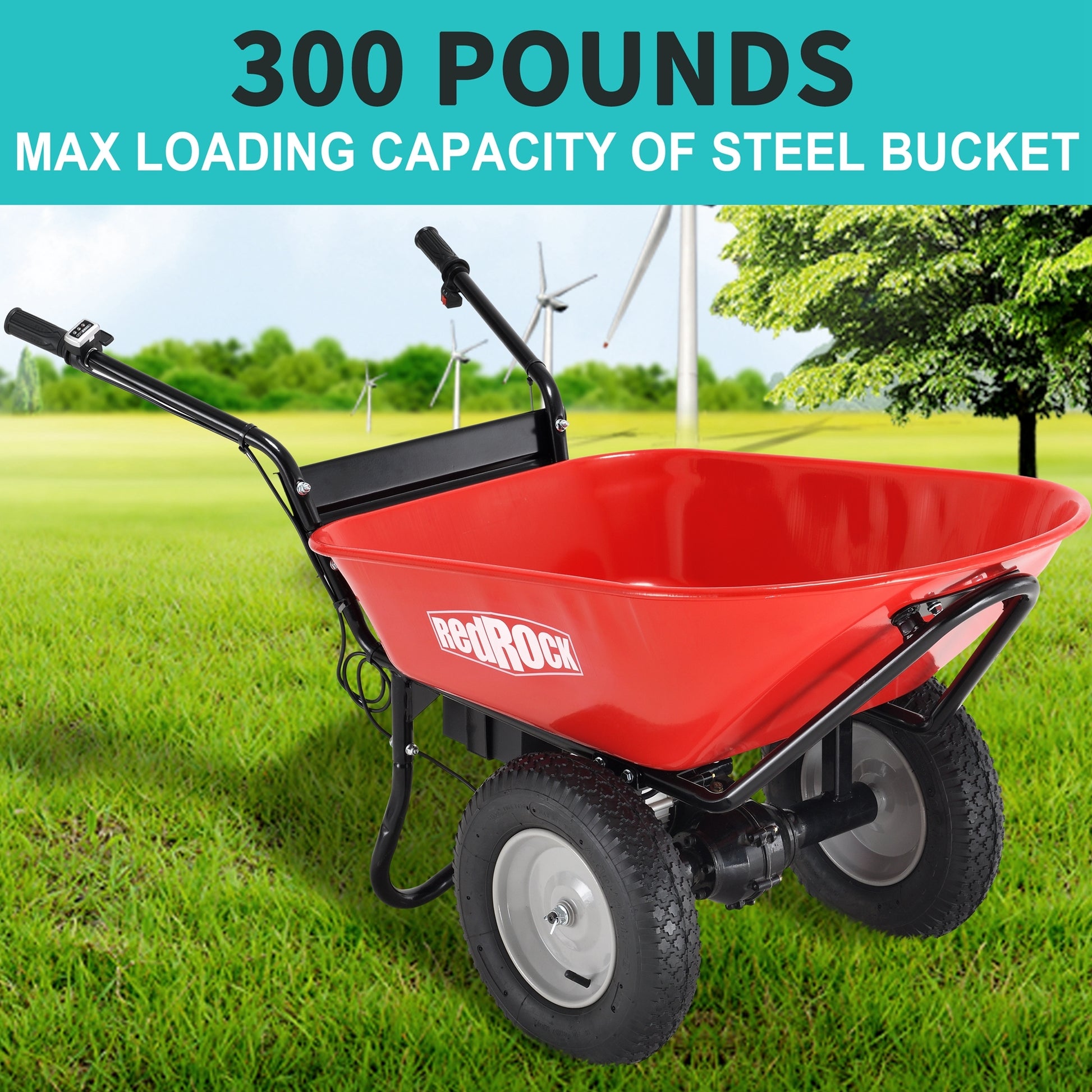 Wheelbarrow Utility Cart Electric Powered 24V Dc 180W Agm Battery 330Lbs 150Kgs Max Capacity Barrel Dump Material Debris Hauler Red Steel