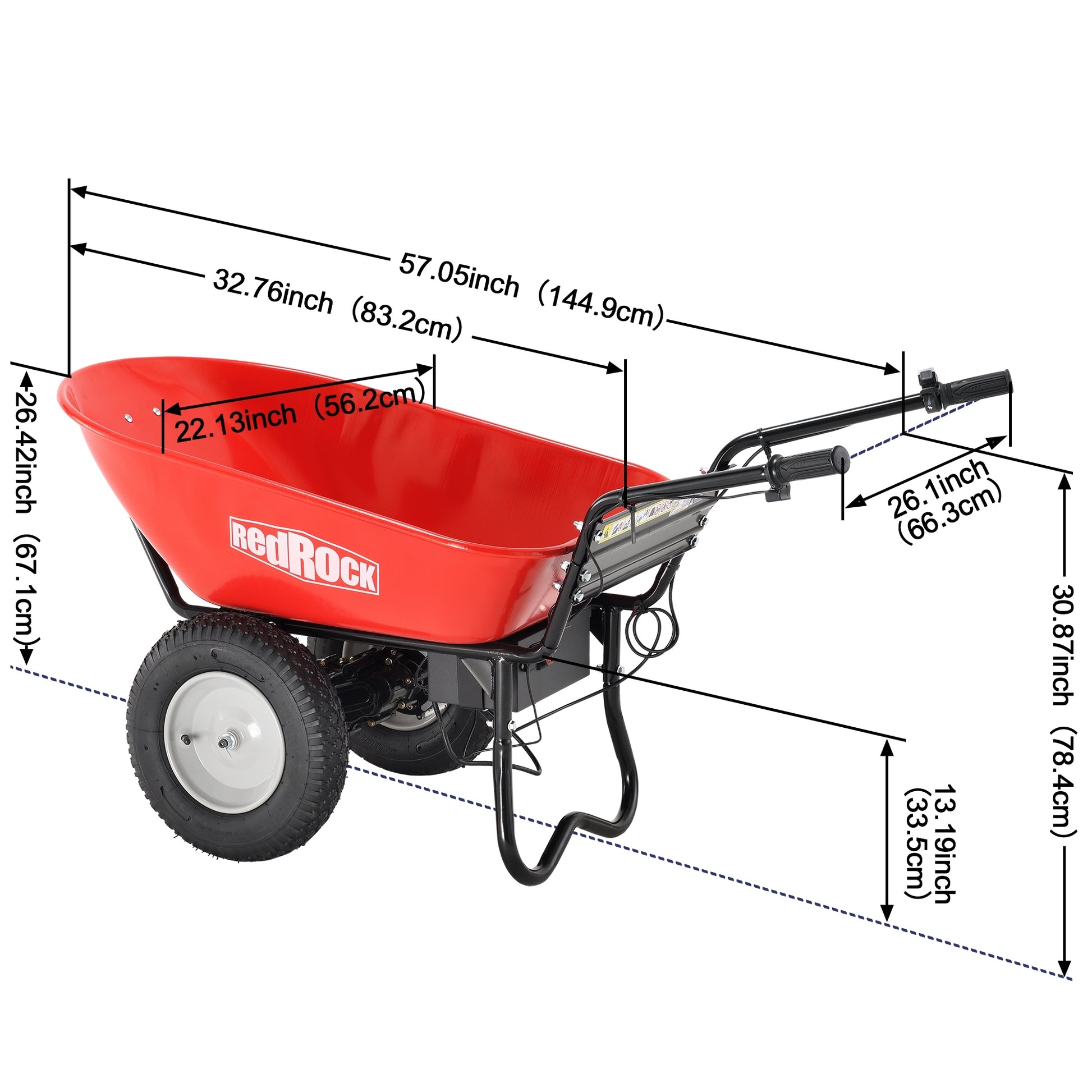 Wheelbarrow Utility Cart Electric Powered 24V Dc 180W Agm Battery 330Lbs 150Kgs Max Capacity Barrel Dump Material Debris Hauler Red Steel