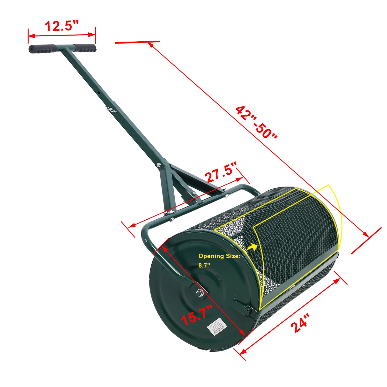 Peat Moss Spreader 24Inch,Compost Spreader Metal Mesh,T Shaped Handle For Planting Seeding,Lawn And Garden Care Manure Spreaders Roller Green Steel