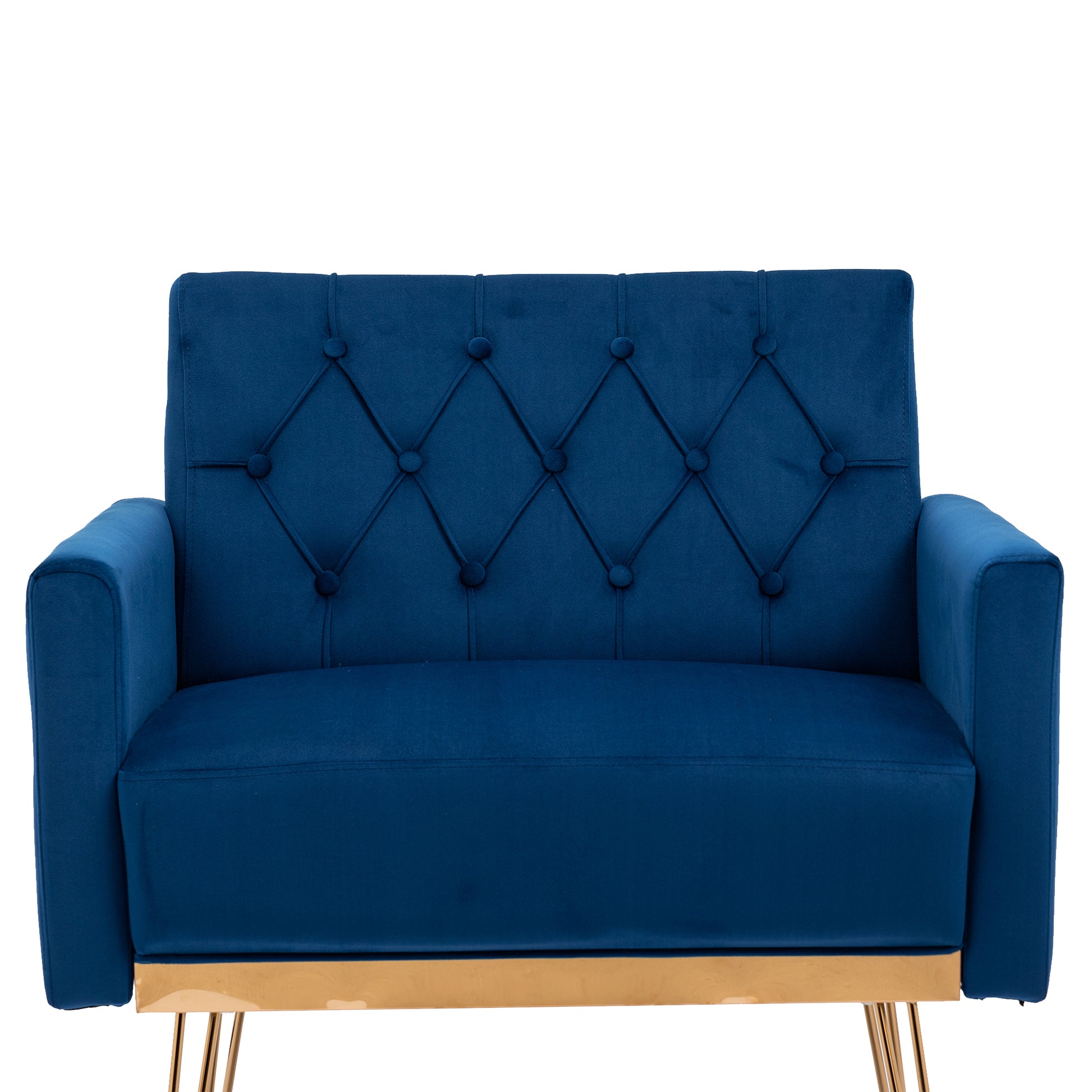 Coolmore Velvet Armchair Single Sofa Modern Tufted Upholstered Side Reading Chairs With Arm And Gold Metal Leg For Living Room Bedroom Navy Navy Foam Velvet