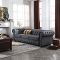 Classic Chesterfield Sofa Dark Grey Faux Leather Dark Grey Foam Technical Leather