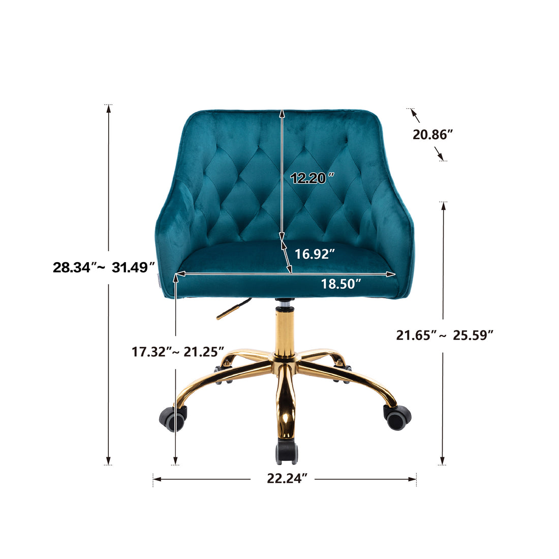 Coolmore Velvet Home Office Desk Chair, Modern Cute Computer Chair, Wheels Swivel Height Adjustable Swivel Task Chair For Home Office Teal Velvet Teal Foam Metal