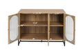 Storage Cabinet With Glass Door, Sideboard Buffet Cabinet For Kitchen,Dining Room, Walnutcolor Natural Particle Board