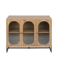 Storage Cabinet With Glass Door, Sideboard Buffet Cabinet For Kitchen,Dining Room, Walnutcolor Natural Particle Board