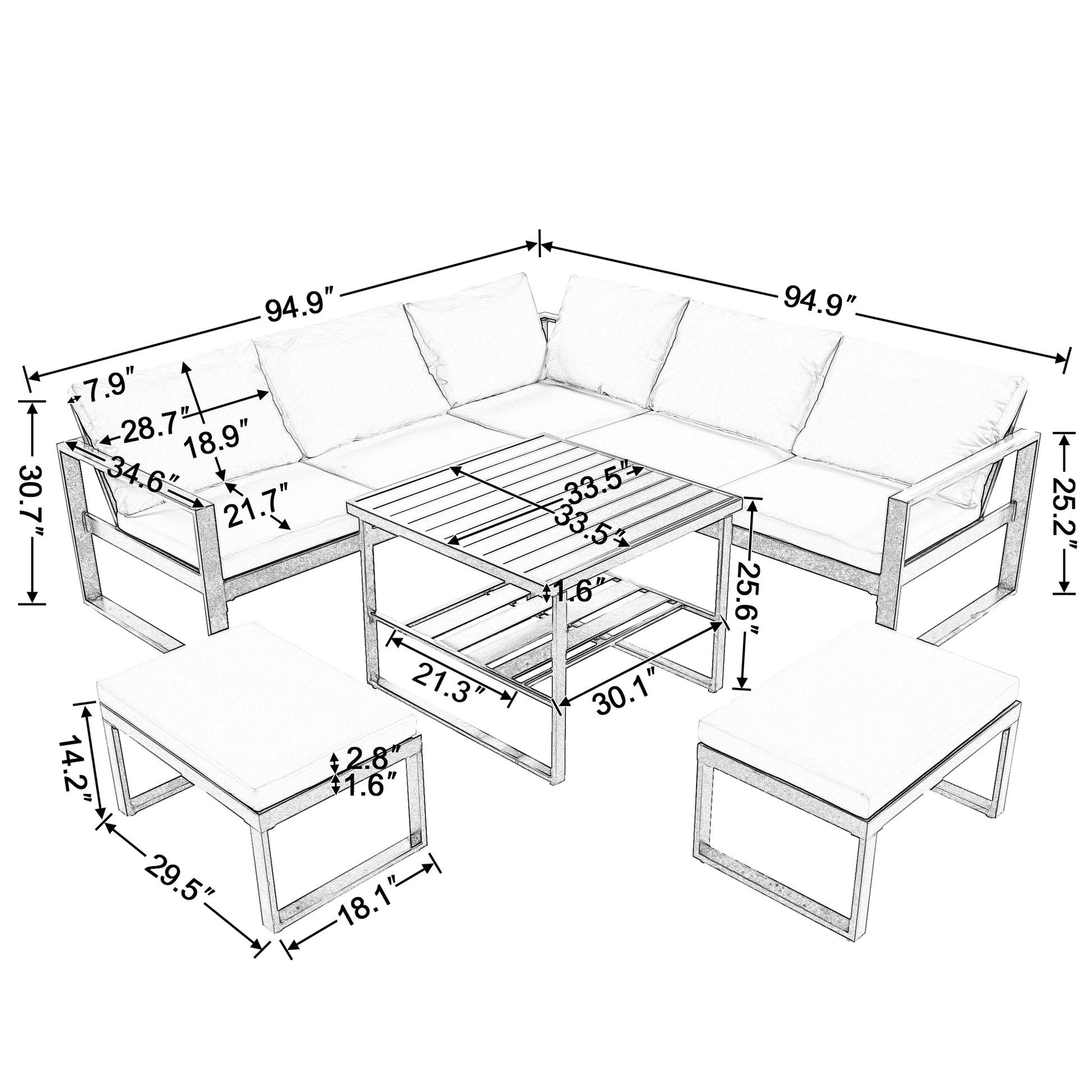 Not Allowed To Sell To Industrial Style Outdoor Sofa Combination Set With 2 Beautiful Sofa,1 Single Sofa,1 Table,2 Bench White Steel