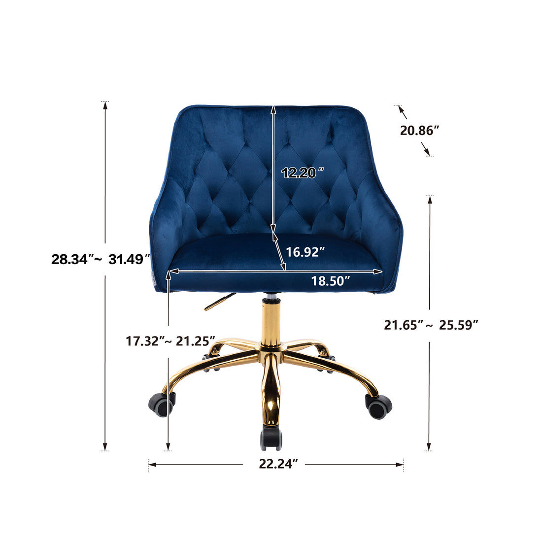 Coolmore Velvet Home Office Desk Chair, Modern Cute Computer Chair, Wheels Swivel Height Adjustable Swivel Task Chair For Home Office Navy Velvet Navy Foam Metal