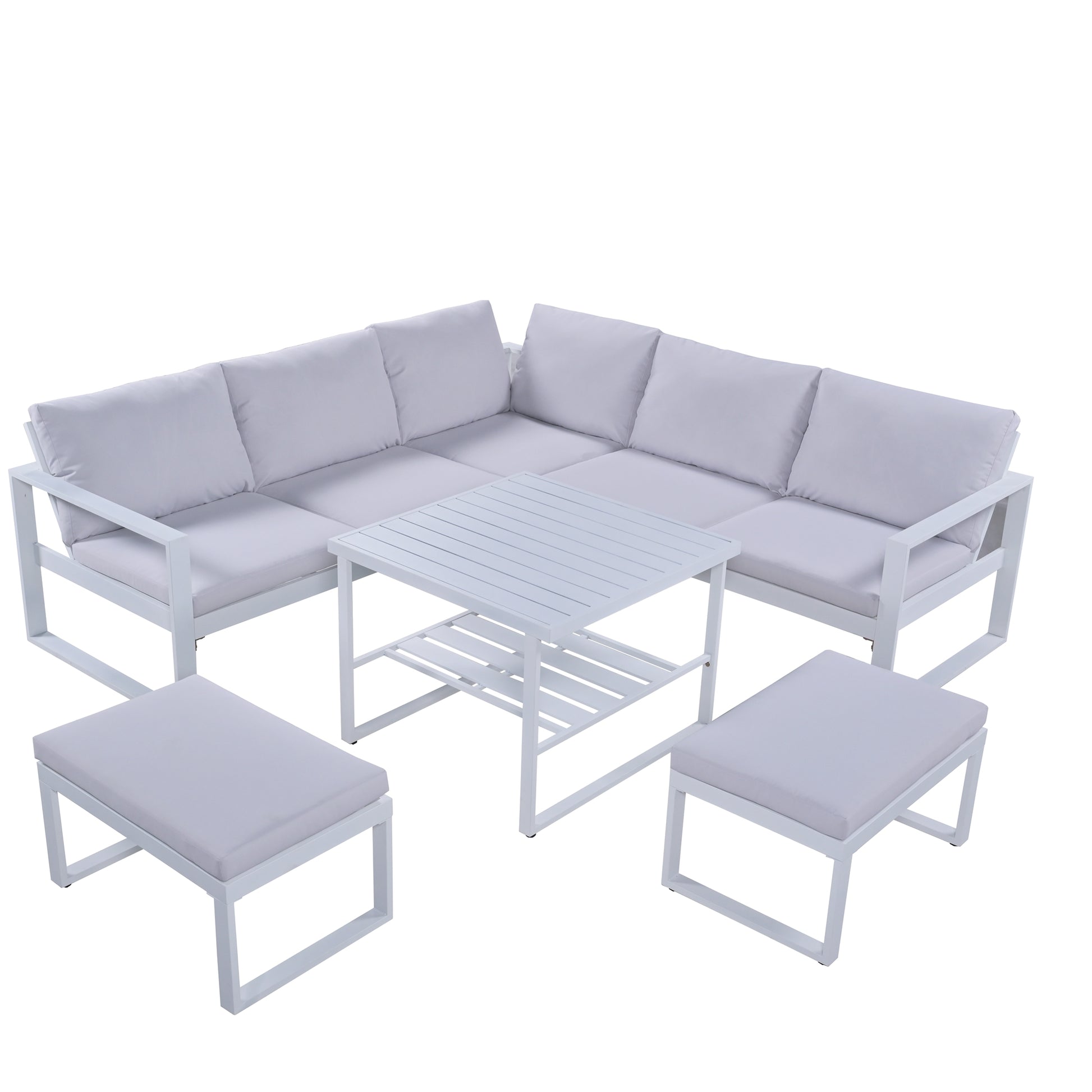 Not Allowed To Sell To Industrial Style Outdoor Sofa Combination Set With 2 Beautiful Sofa,1 Single Sofa,1 Table,2 Bench White Steel