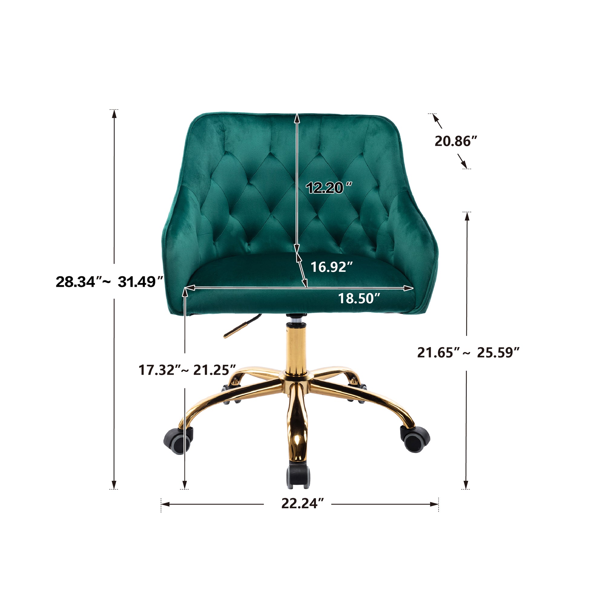 Coolmore Velvet Home Office Desk Chair, Modern Cute Computer Chair, Wheels Swivel Height Adjustable Swivel Task Chair For Home Office Green Velvet Green Foam Metal