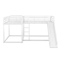 Full And Twin Size L Shaped Bunk Bed With Slide And Short Ladder, White Black Metal