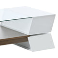 6Mm Glass Top Coffee Table With Open Shelves And Cabinets, Geometric Style Cocktail Table With Great Storage Capacity, Modernist 2 Tier Center Table For Living Room, White White Particle Board