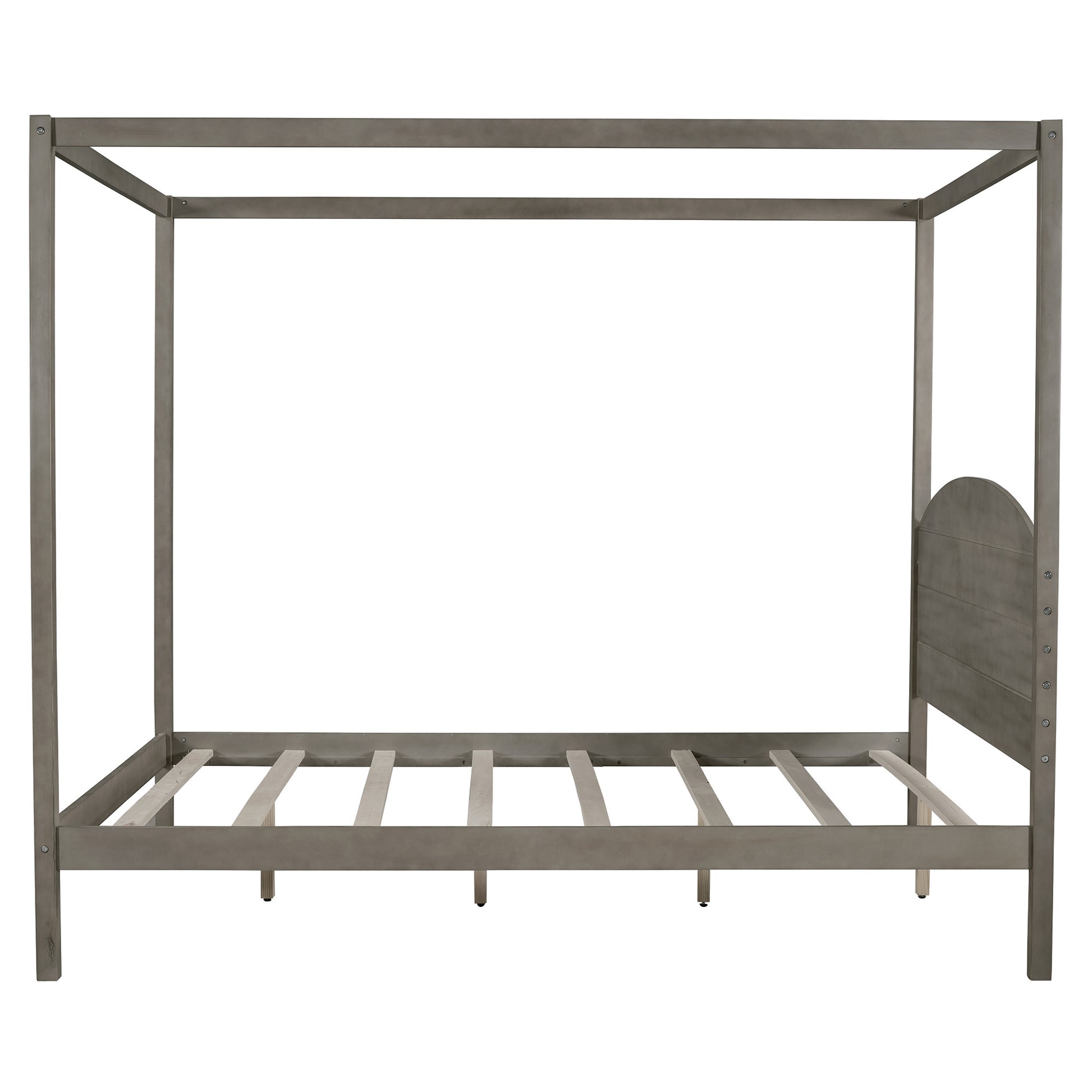 Queen Size Canopy Platform Bed With Headboard And Support Legs,Brown Wash Brown Pine