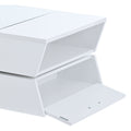 6Mm Glass Top Coffee Table With Open Shelves And Cabinets, Geometric Style Cocktail Table With Great Storage Capacity, Modernist 2 Tier Center Table For Living Room, White White Particle Board