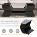 6Mm Glass Top Coffee Table With Open Shelves And Cabinets, Geometric Style Cocktail Table With Great Storage Capacity, Modernist 2 Tier Center Table For Living Room, Black Black Particle Board