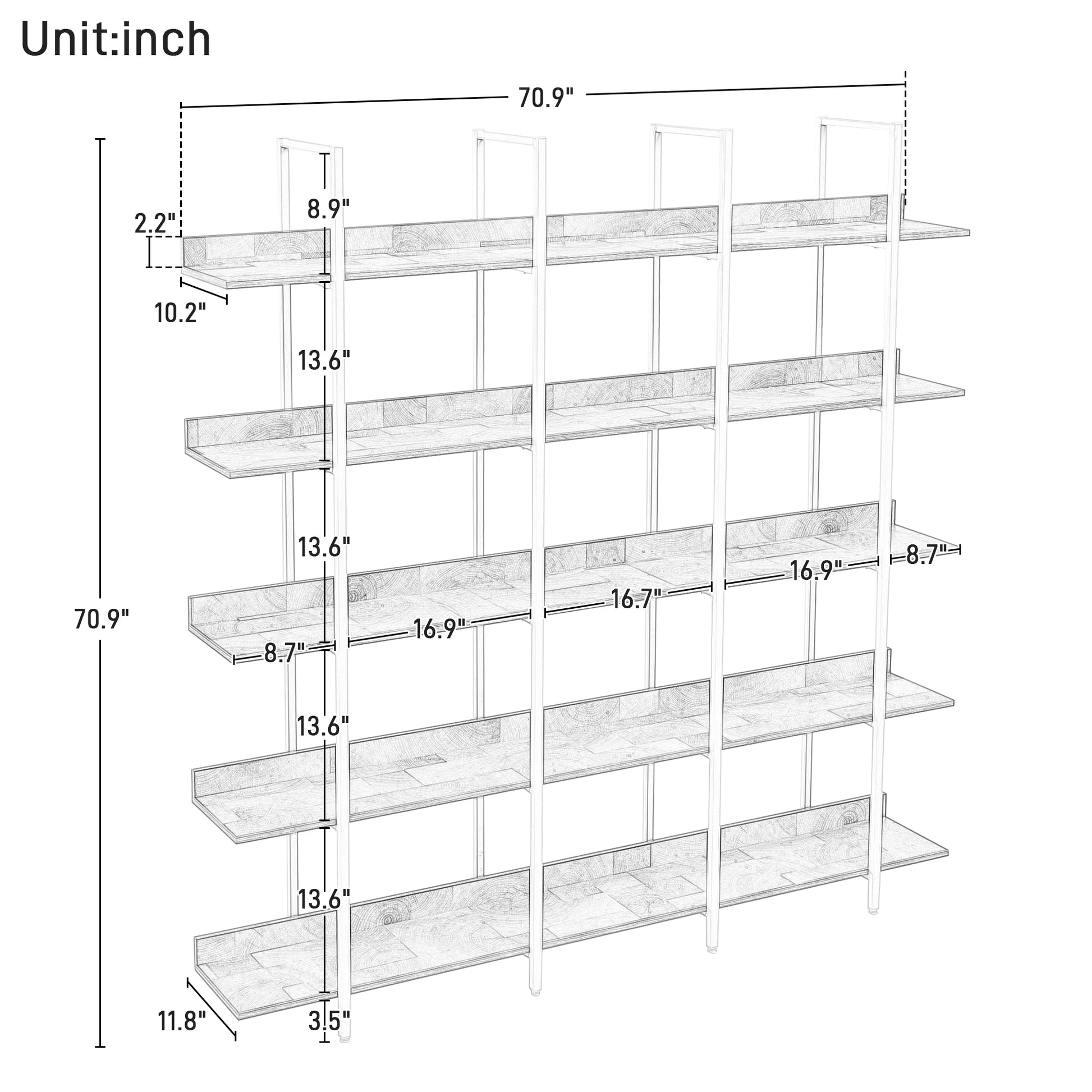 5 Tier Bookcase Home Office Open Bookshelf, Vintage Industrial Style Shelf, Mdf Board, White Metal Frame, Brown Brown White Mdf Steel