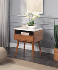 Walnut Finish 1Pc End Table With Faux Marble And Drawer Shelf Living Room Furniture Side Table Walnut Primary Living Space Modern Engineered Wood