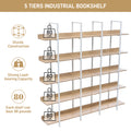 5 Tier Bookcase Home Office Open Bookshelf, Vintage Industrial Style Shelf, Mdf Board, White Metal Frame, Oak White Oak Mdf Steel