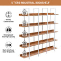 5 Tier Bookcase Home Office Open Bookshelf, Vintage Industrial Style Shelf, Mdf Board, White Metal Frame, Brown Brown White Mdf Steel