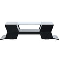 6Mm Glass Top Coffee Table With Open Shelves And Cabinets, Geometric Style Cocktail Table With Great Storage Capacity, Modernist 2 Tier Center Table For Living Room, Black Black Particle Board