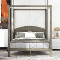 Queen Size Canopy Platform Bed With Headboard And Support Legs,Brown Wash Brown Pine